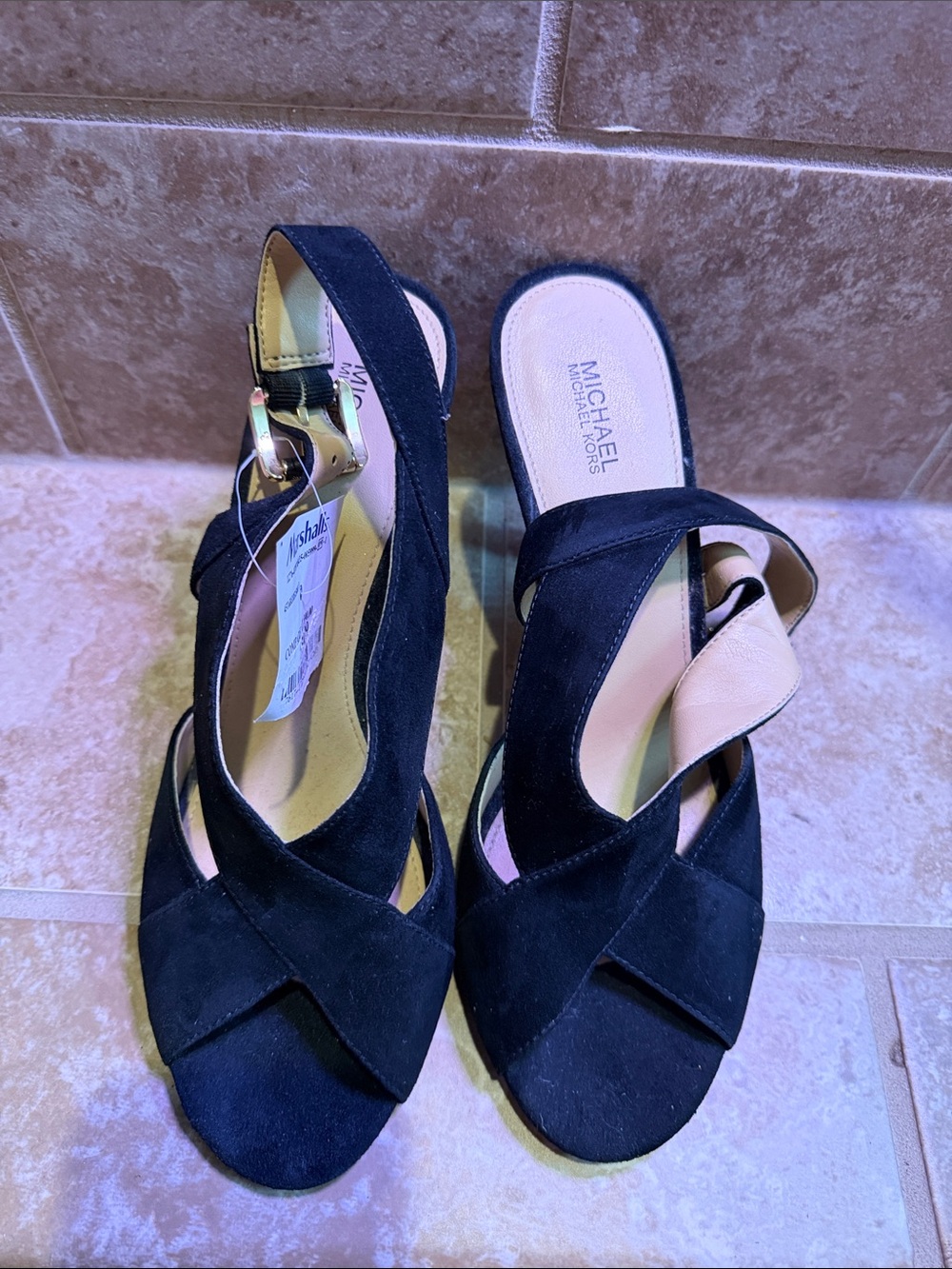 Michael Kors Black Suede Crisscross Slingback Heels